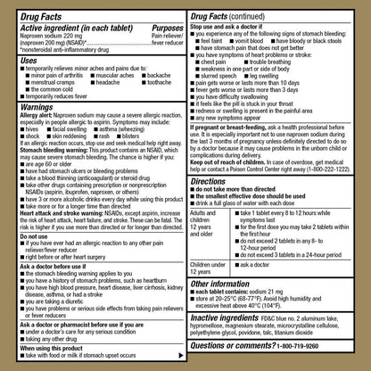 Side profile of GoodSense 12 hour pain reliever box showing standard precautions and nonsteroidal anti inflammatory drug alerts