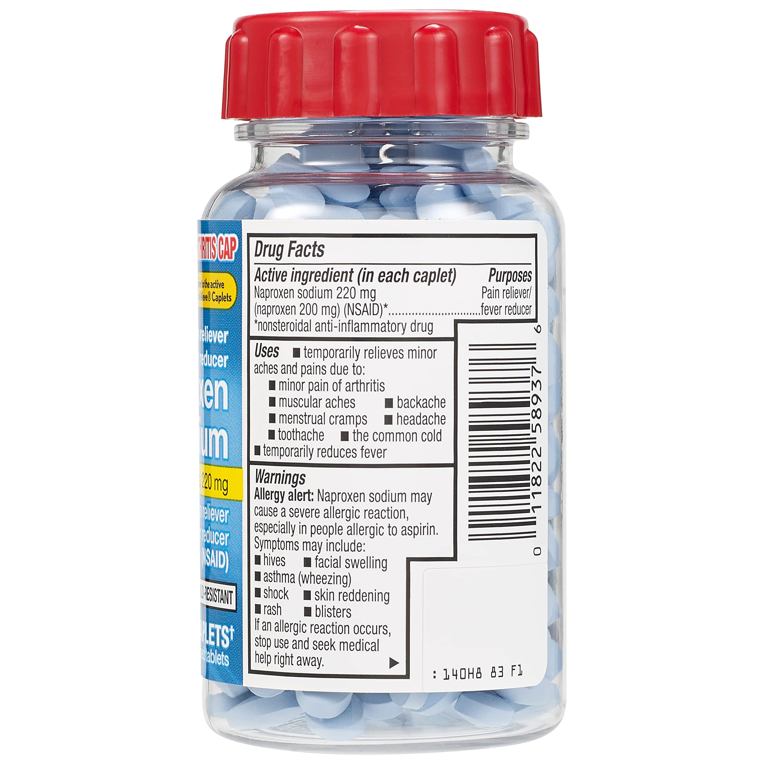 Rite Aid NSAID pain reliever packaging showing the easy open arthritis cap details
