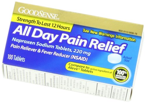 GoodSense imported pain medicine container showcasing secure cap design and clear product labeling