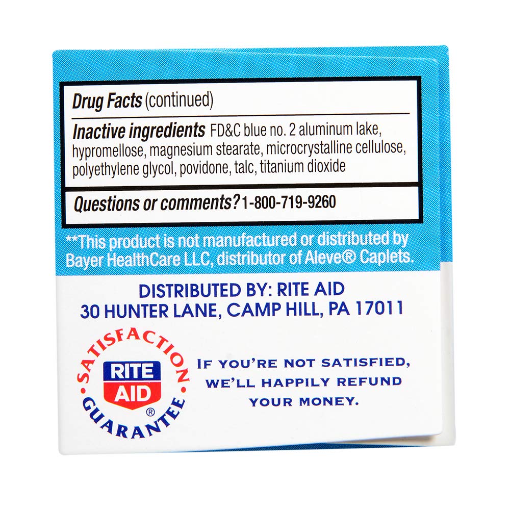 Rite Aid 12 hour all day pain relief caplets container with child safety cap