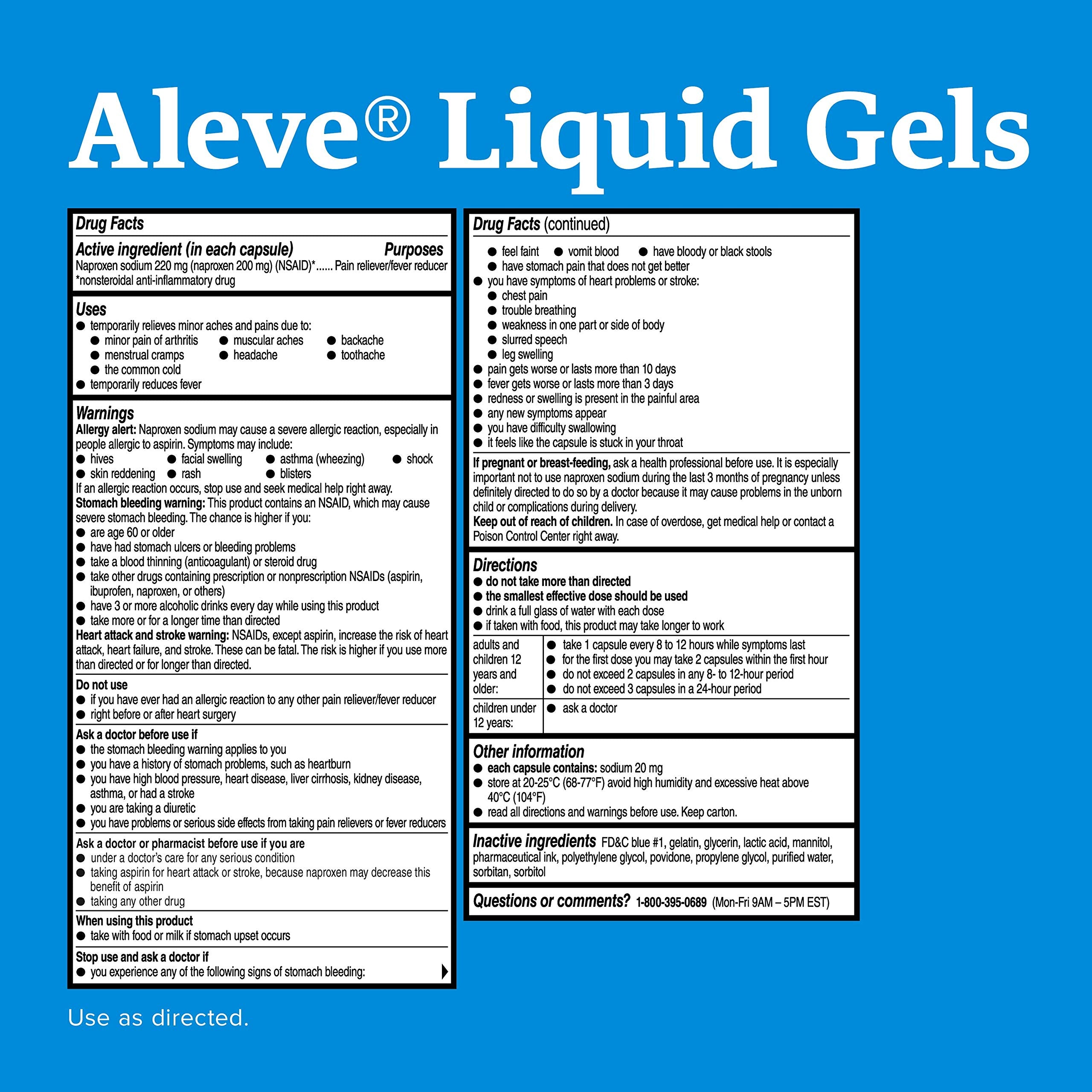 Side angle view of Aleve naproxen sodium 20 count packaging detailing 12 hour strength
