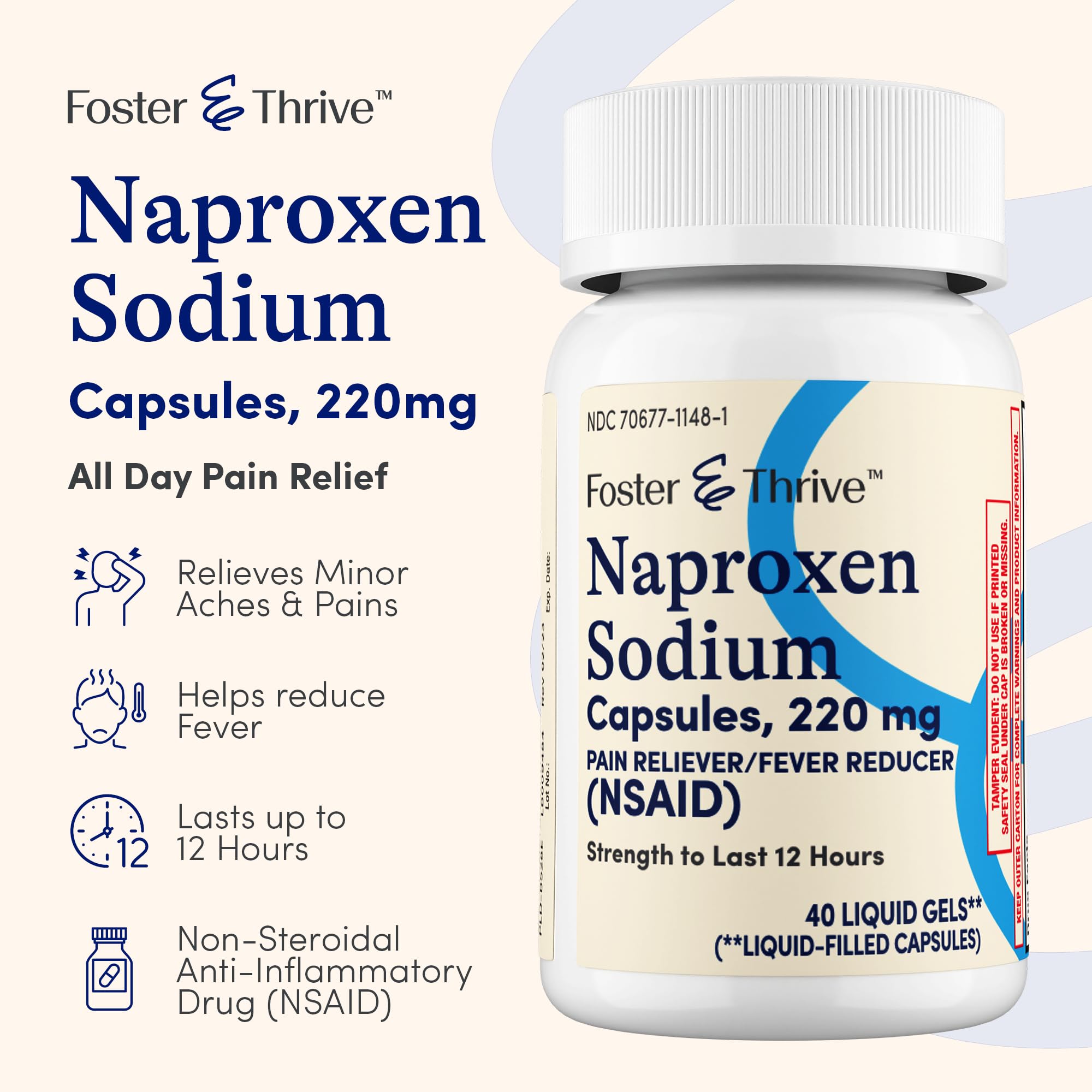 Foster and Thrive 12 hour NSAID pain reliever liquid filled capsules multi pack display