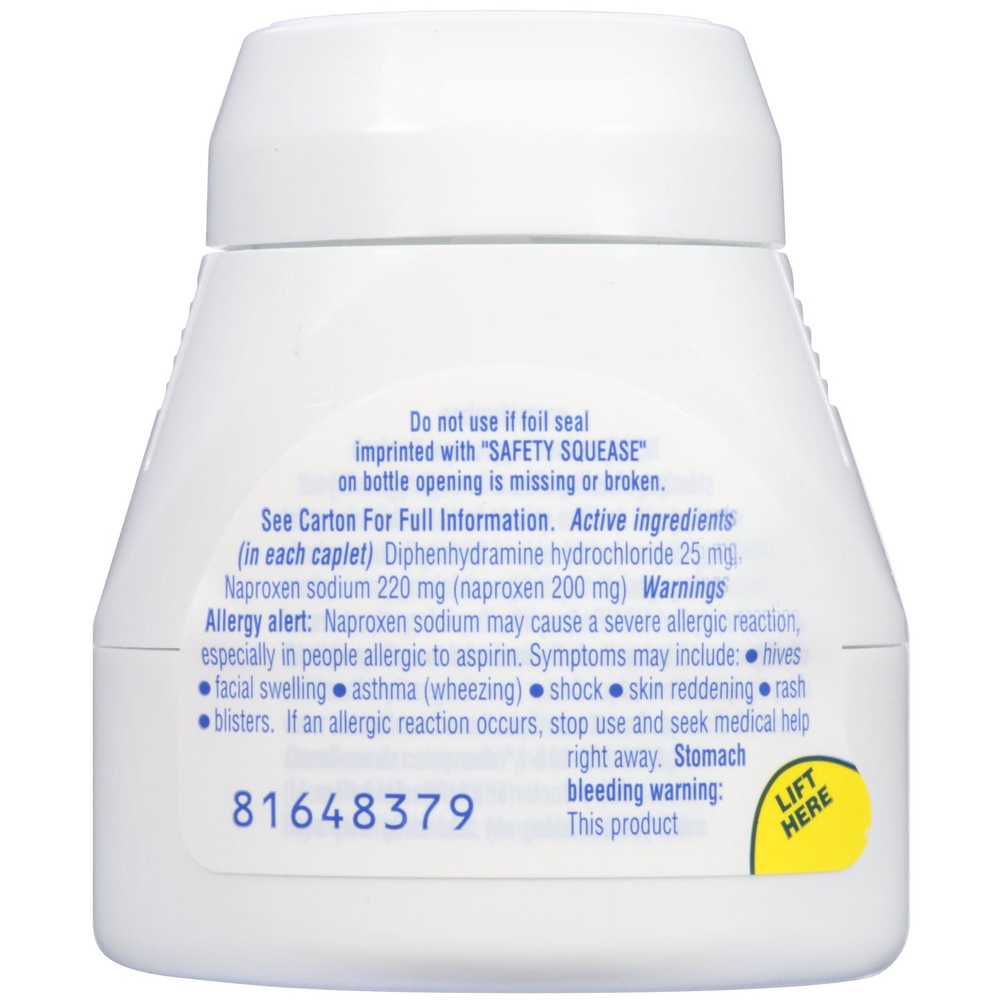 Aleve PM imported healthcare product back packaging view