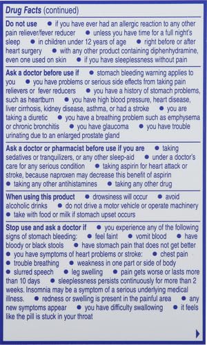 Aleve PM nighttime pain reliever and sleep helper box showing active ingredients list