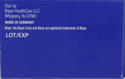 Aleve PM oval caplets dosage and bedtime instructions displayed on product label
