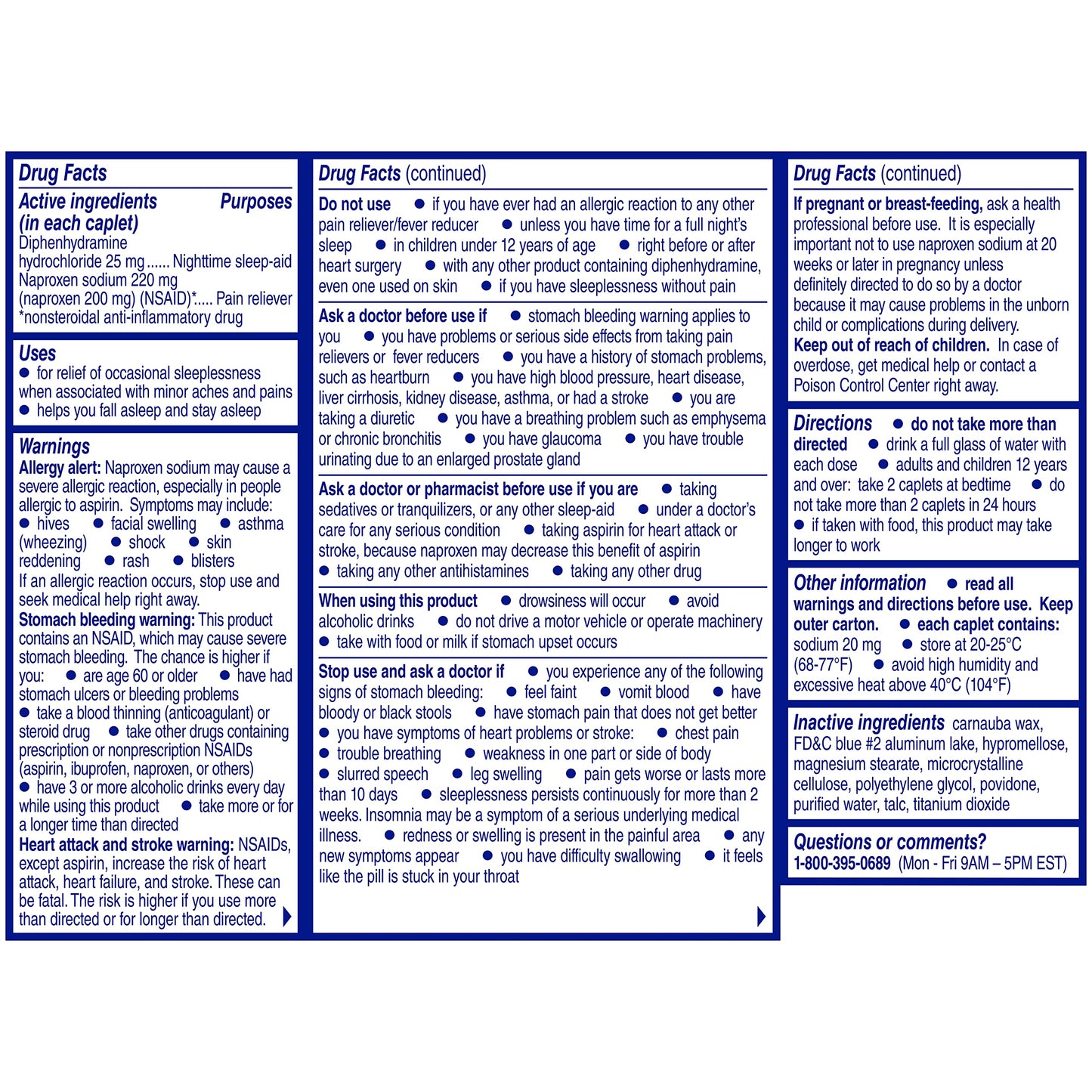 Aleve nonsteroidal anti inflammatory drug and diphenhydramine hydrochloride sleep support box