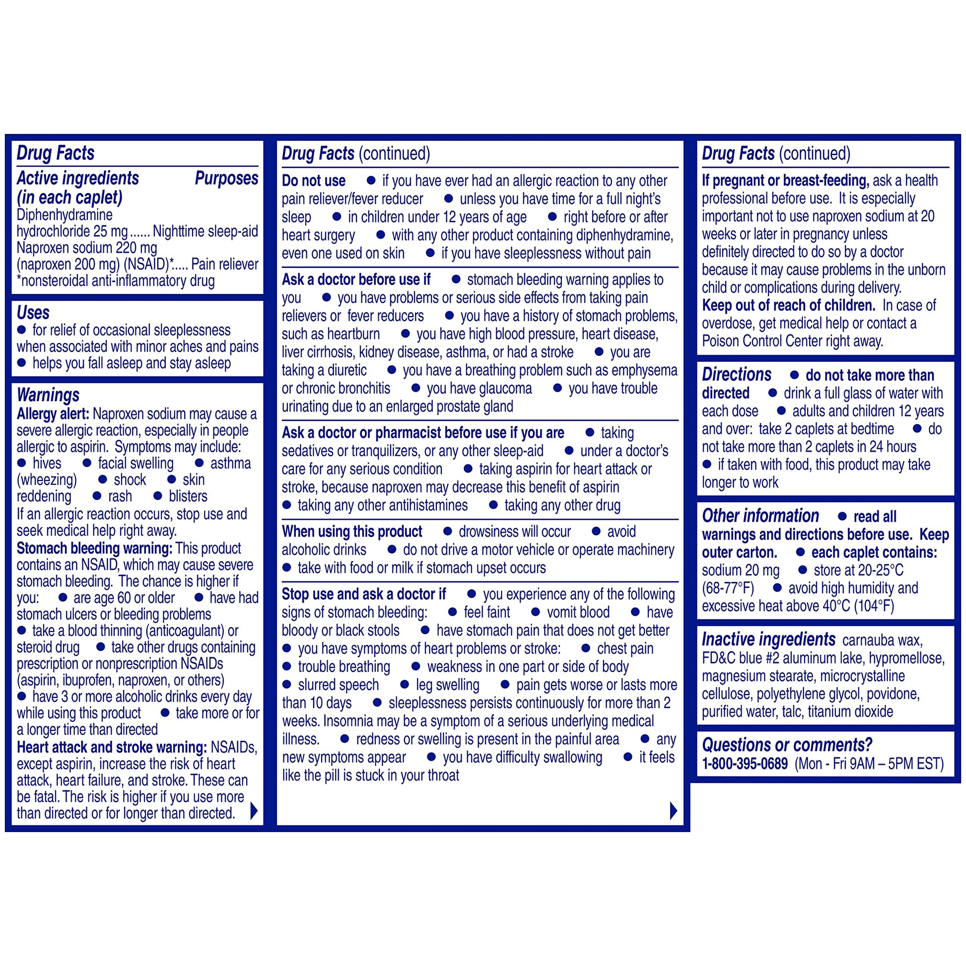 Aleve nonsteroidal anti inflammatory drug and diphenhydramine hydrochloride sleep support box