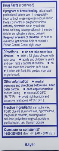 Aleve PM twenty count pain relief caplets bottle standing upright on clean surface