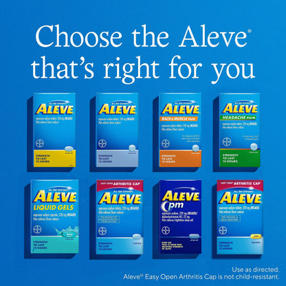 Aleve 12 hour pain relief gelcaps container showcasing the clear safety seal protection.