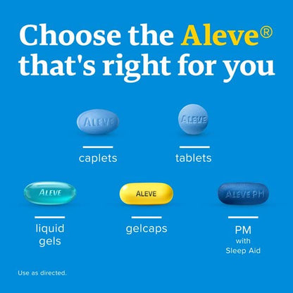 Aleve naproxen sodium analgesic bottle with safety cap