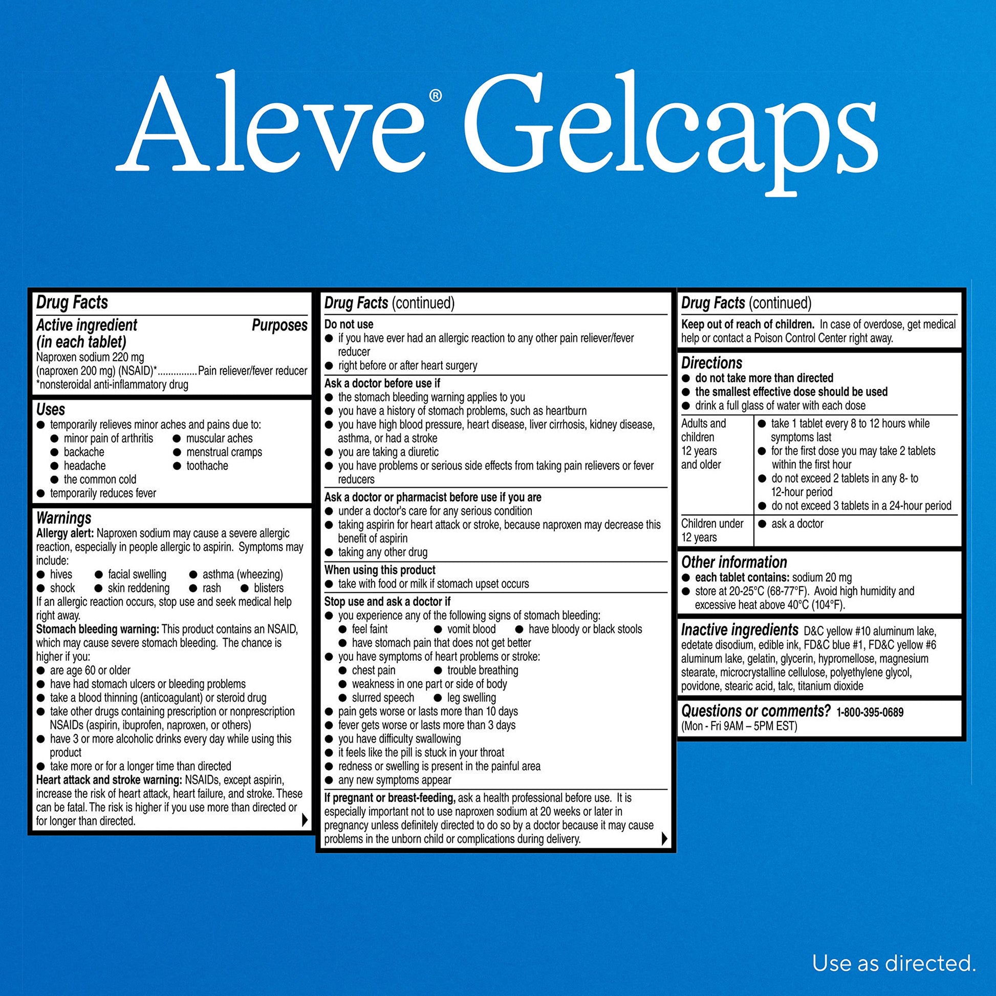 Authentic imported USA Aleve gelcaps bottle showcasing the secure child resistant top