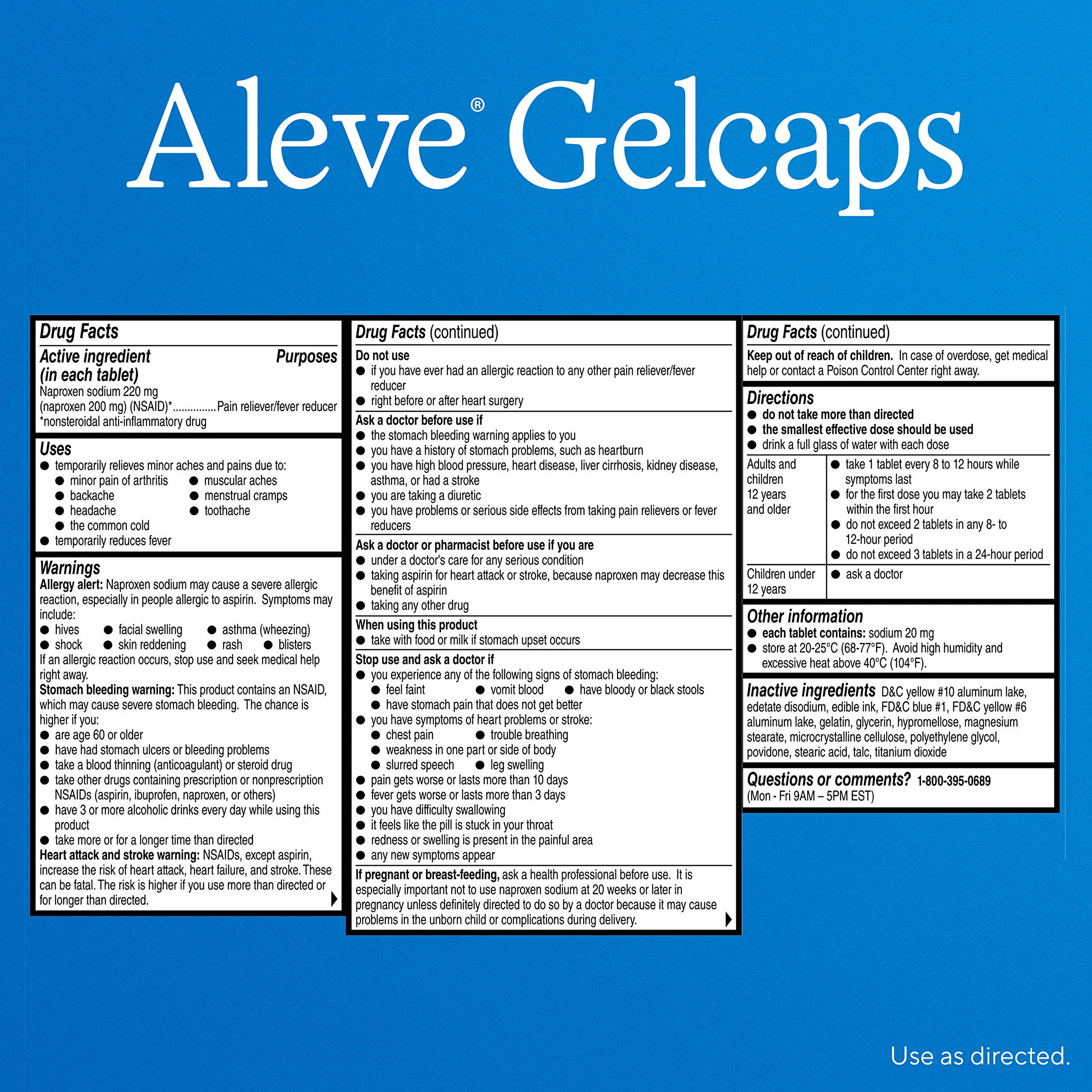 Authentic imported USA Aleve gelcaps bottle showcasing the secure child resistant top