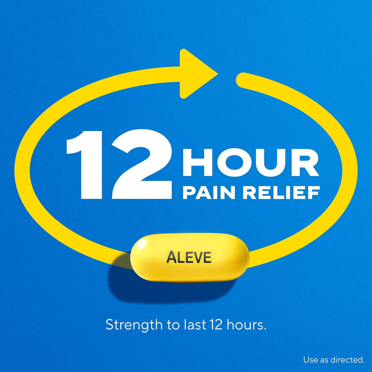 Side view of Aleve forty count pain management capsules for backache and muscle pain