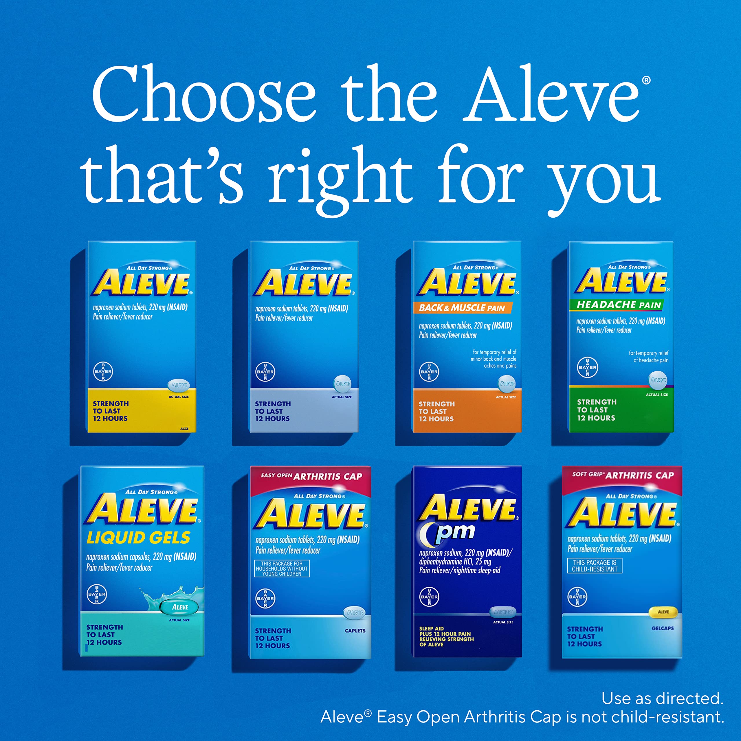 Aleve imported fever reducer and minor arthritis ache relief capsules packaging