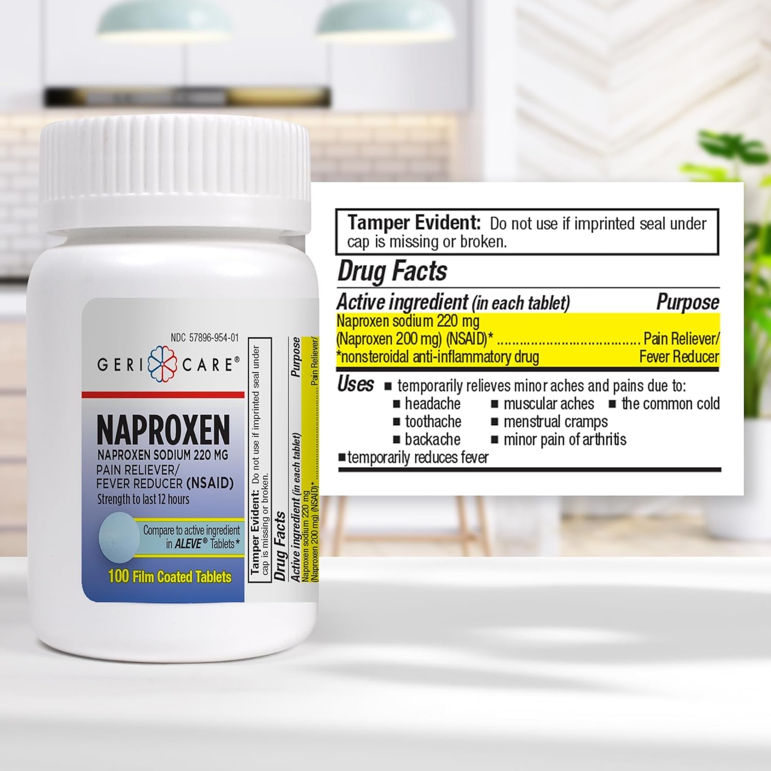 Back label of GeriCare NSAID extra strength pain reliever with active ingredient info