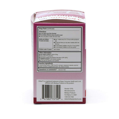 Medique USA imported naproxen sodium fever reducer box back panel drug facts