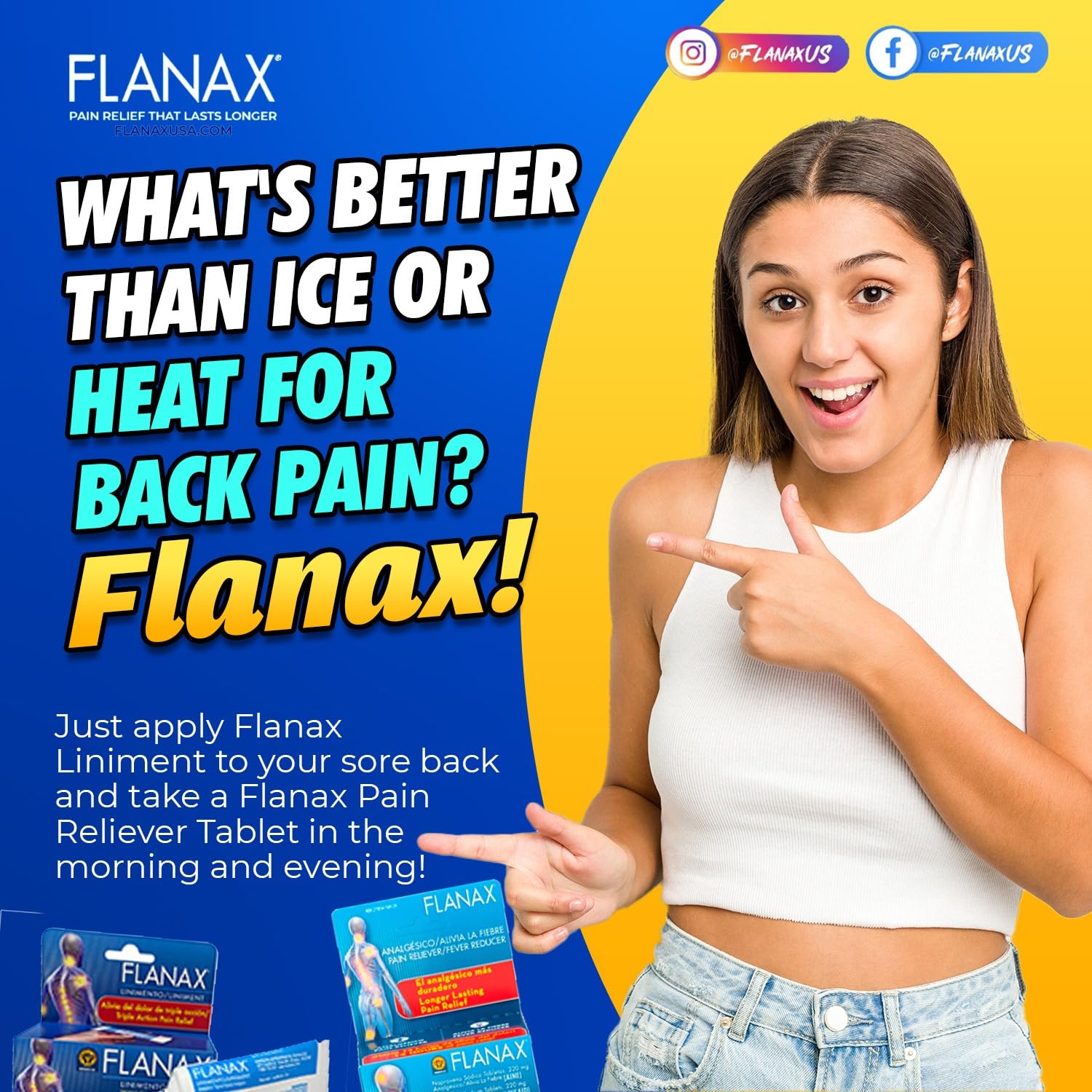 USA imported Flanax over the counter NSAID tablets for muscle and joint pain support.