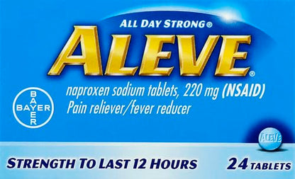 Authentic USA imported Aleve twenty four blue tablets box details