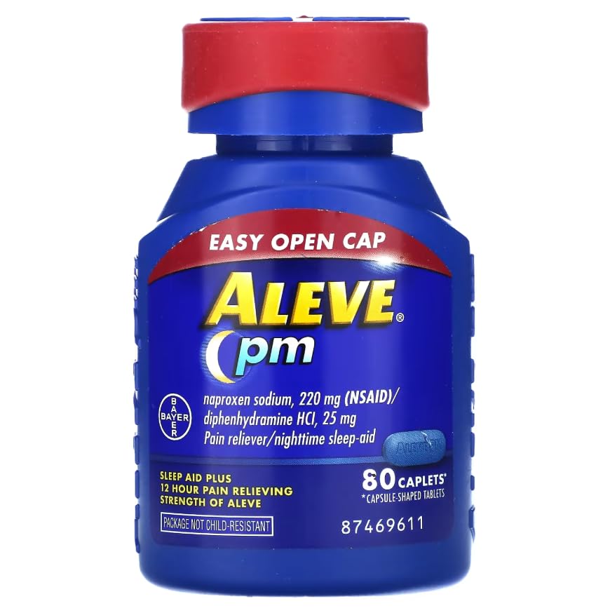 Aleve PM pain reliever and sleep aid 80 caplets twin pack display packaging