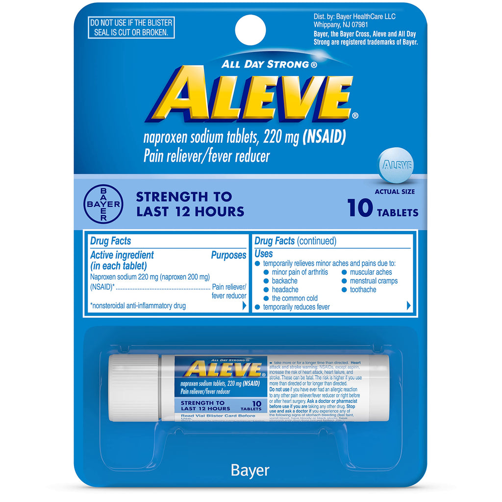 Aleve naproxen sodium two hundred twenty milligrams ten count blister card