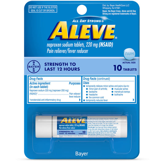 Aleve naproxen sodium two hundred twenty milligrams ten count blister card