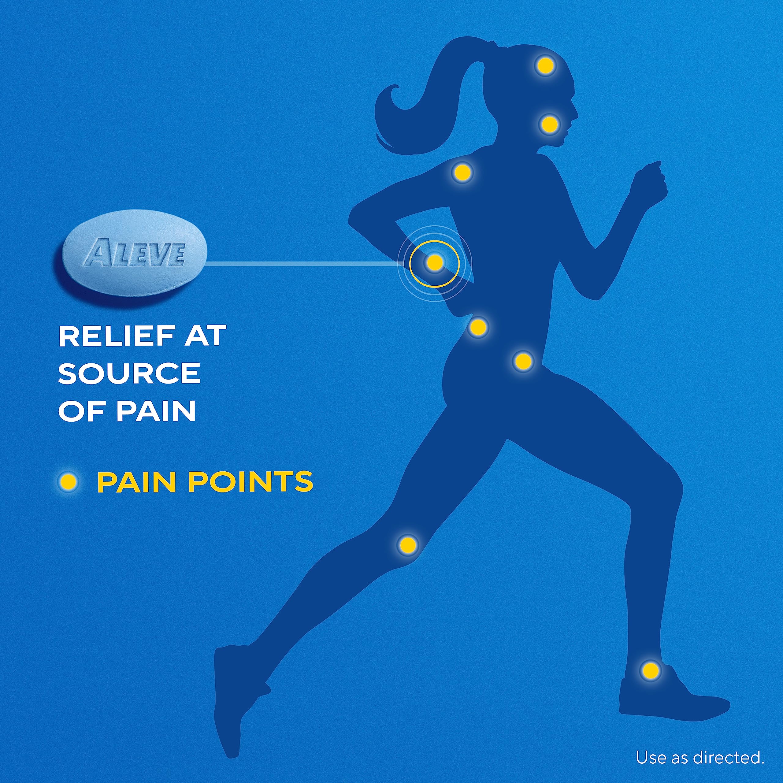 Aleve over the counter nonsteroidal anti inflammatory drug bottle for long lasting relief.