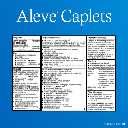 Authentic USA imported Aleve body pain relief bottle showing the value count.