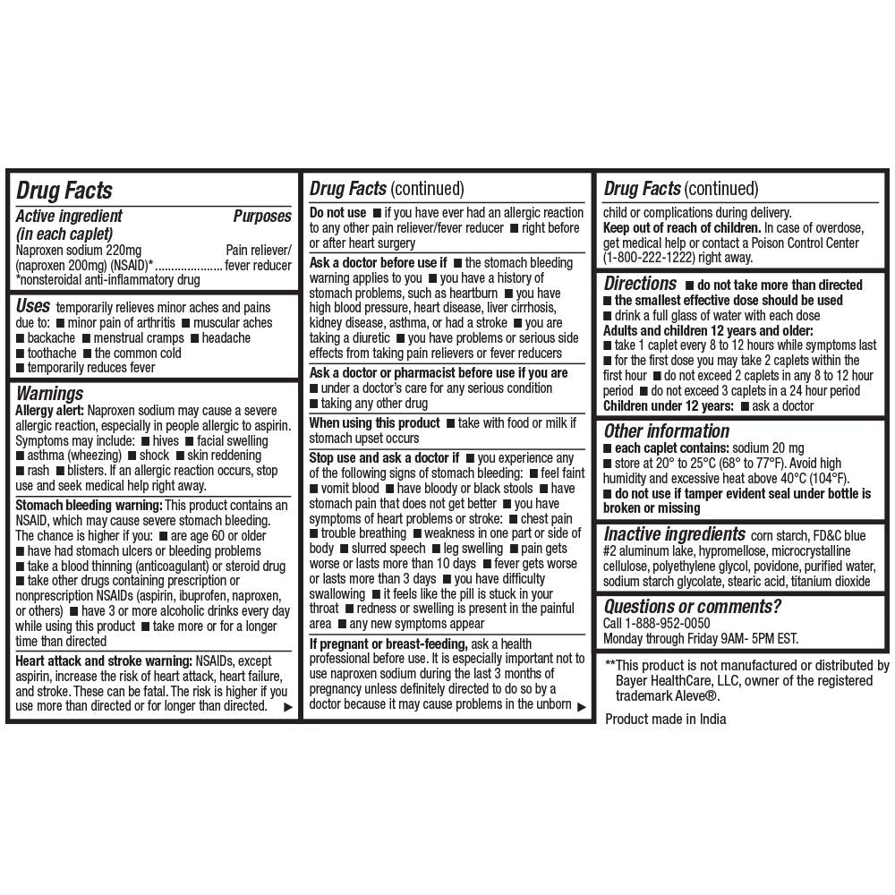 HealthA2Z naproxen sodium long lasting twelve hour pain relief bottle back