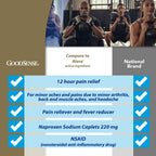 Side angle view of GoodSense nonsteroidal anti inflammatory drug pain reliever highlighting 12 hour relief benefits