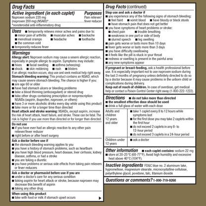 Close up of the product label for USA imported GoodSense pain relief tablets showing safety instructions and directions