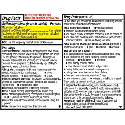 Doans Maximum Strength Backache Pain Relief 580 mg caplets box showing active ingredient facts