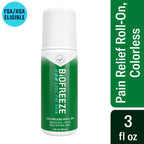 Biofreeze three fluid ounce roll on applicator ball closeup for mess free joint relief