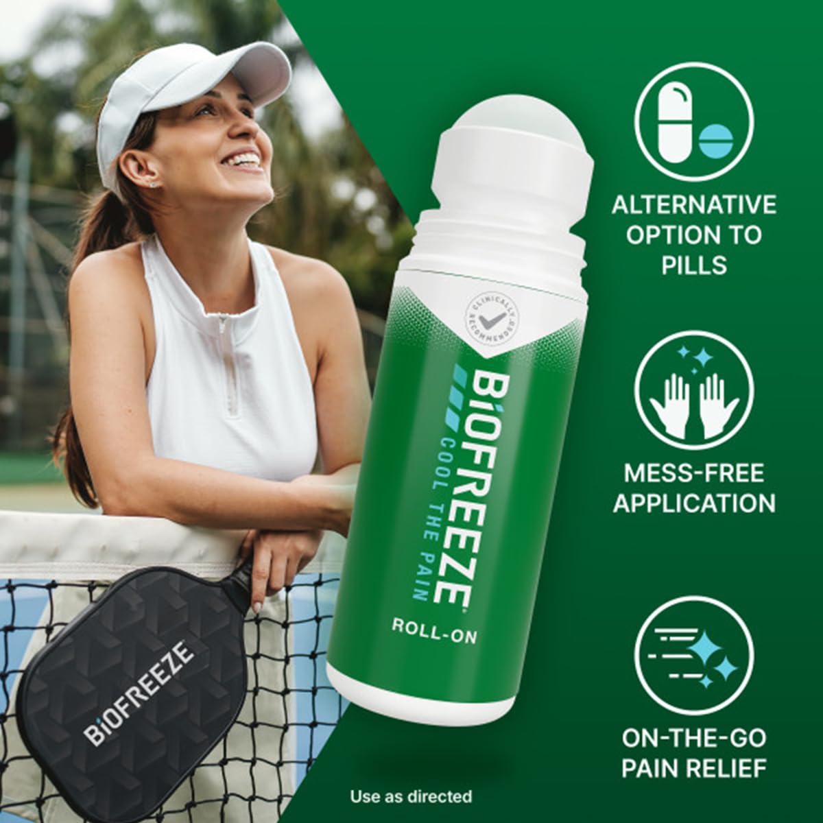 Biofreeze muscle and joint relief topical gel bottle displaying active ingredient menthol text