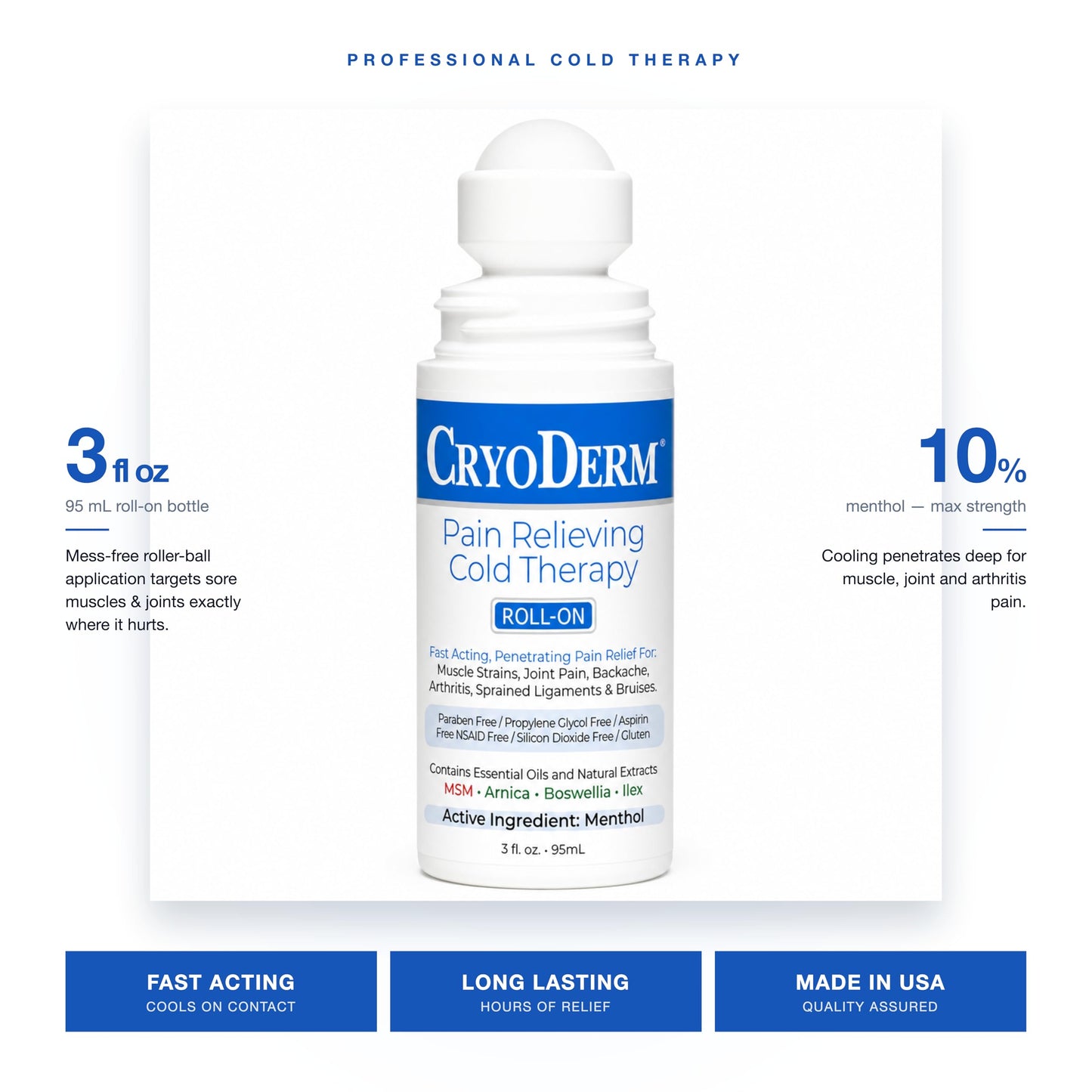 CryoDerm 3 Ounce cooling topical analgesic applicator closeup