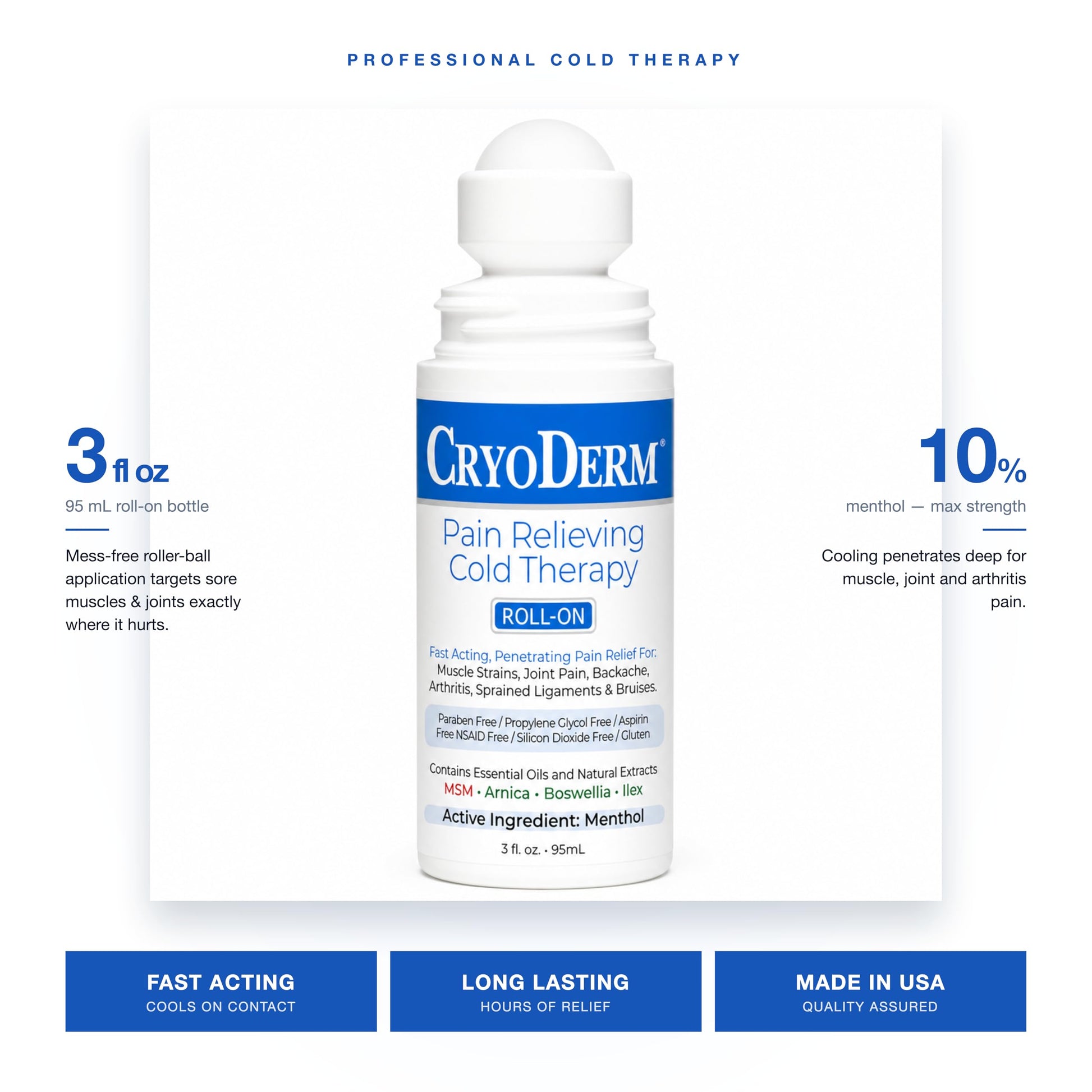 CryoDerm 3 Ounce cooling topical analgesic applicator closeup