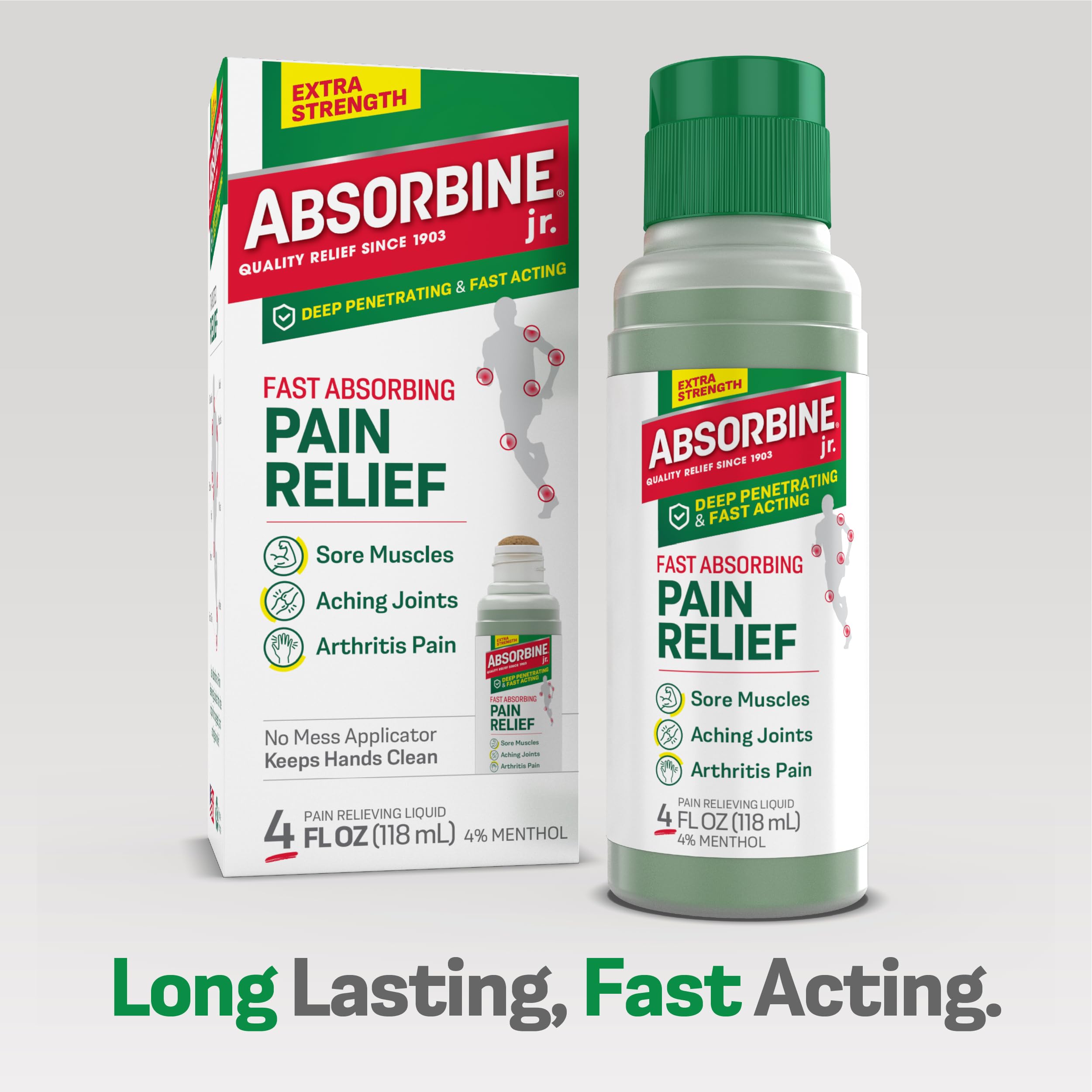 Absorbine Jr herbal pain relief liquid bottle packaging details and directions