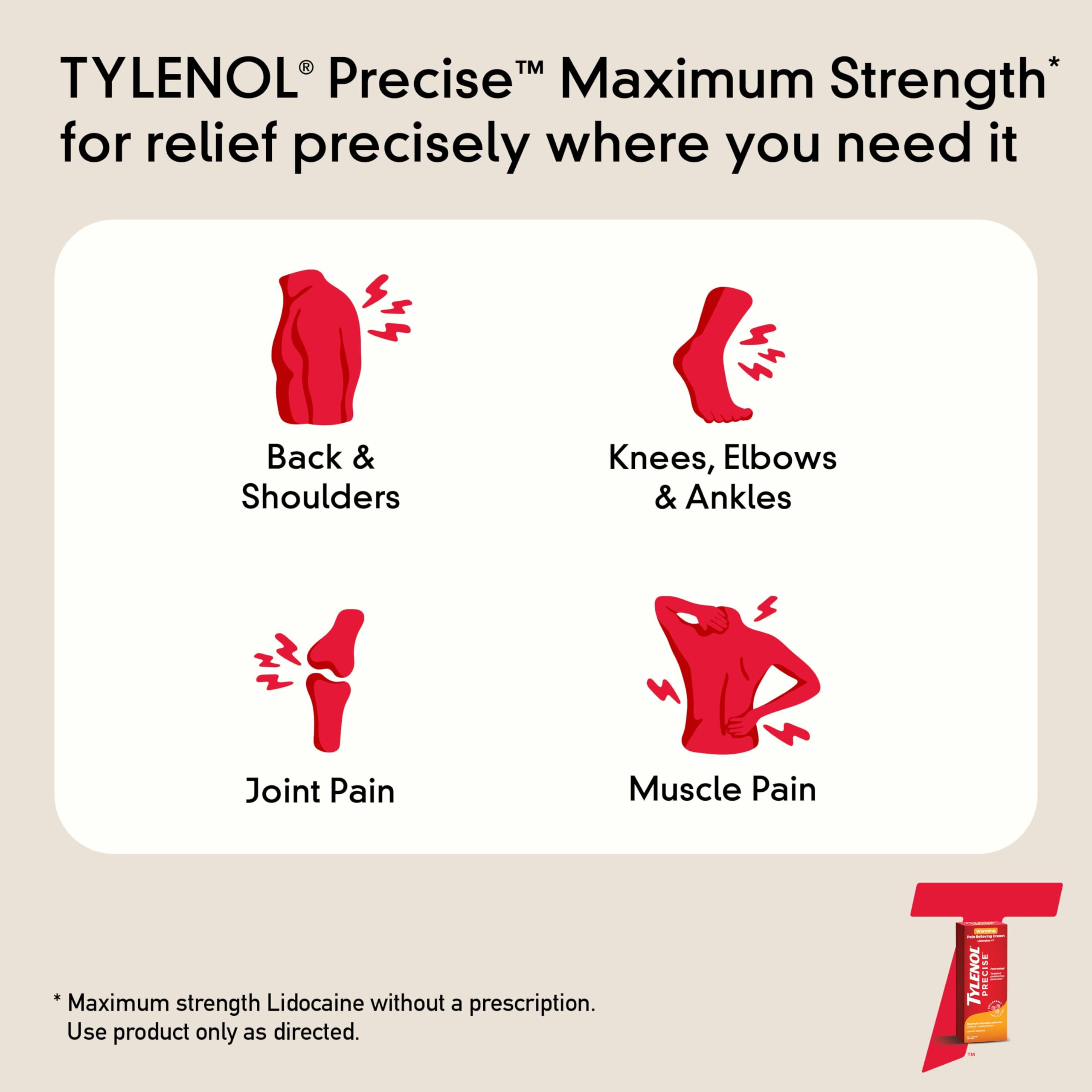 Tylenol Precise maximum strength 4 percent lidocaine pain cream packaging