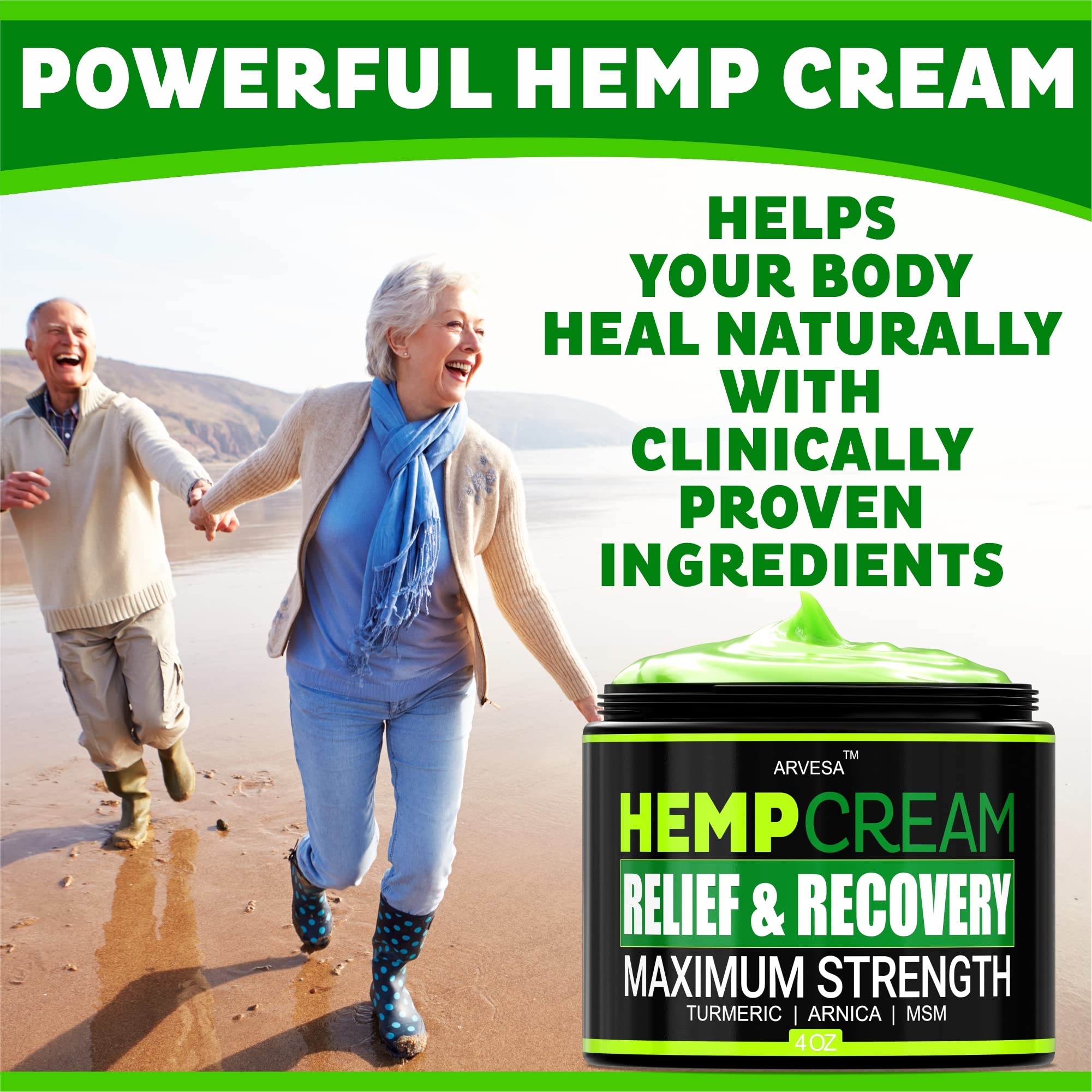Authentic USA imported Arvesa maximum strength hemp cream container on white background