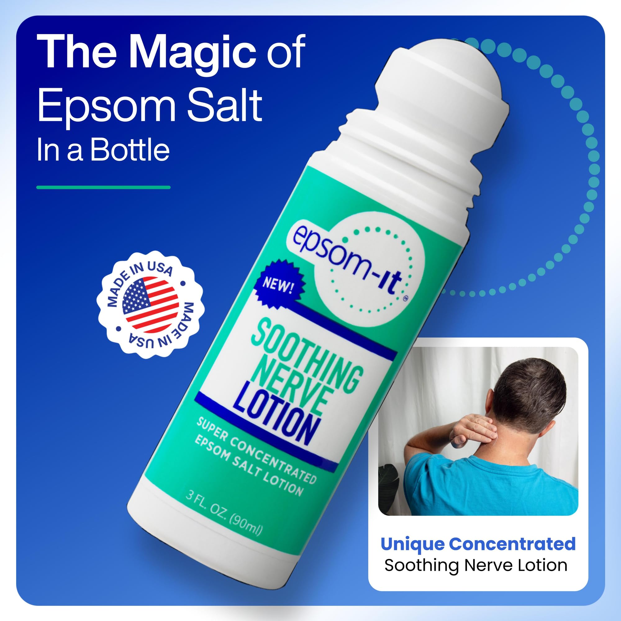 Epsom-It roll on lotion showing the primary ingredients capsaicin arnica and aloe vera