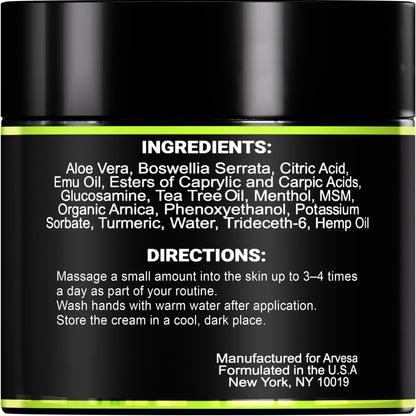 Premium imported packaging of Arvesa maximum strength botanical relief hemp gel