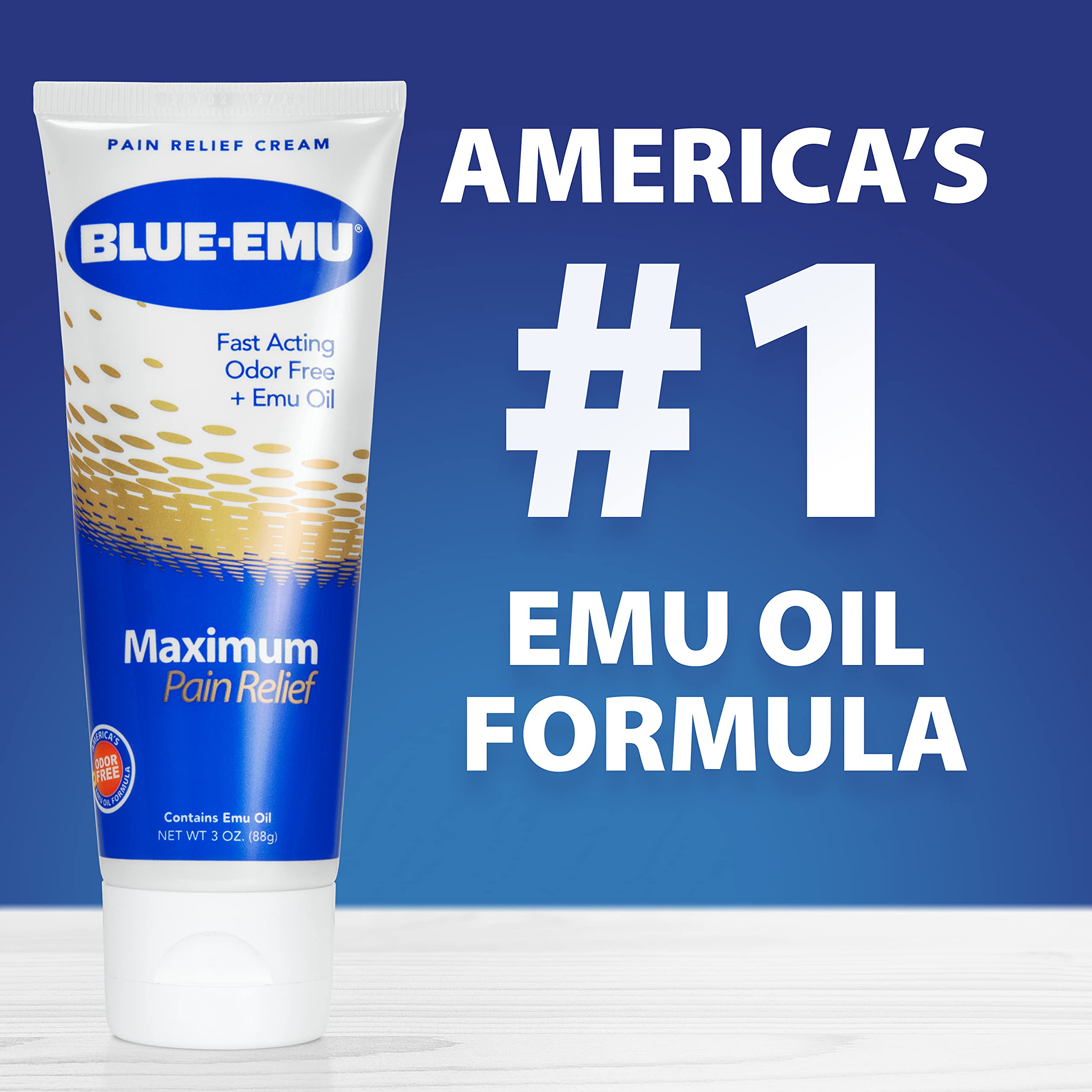 Blue-Emu topical analgesic cream tube showing active ingredient information