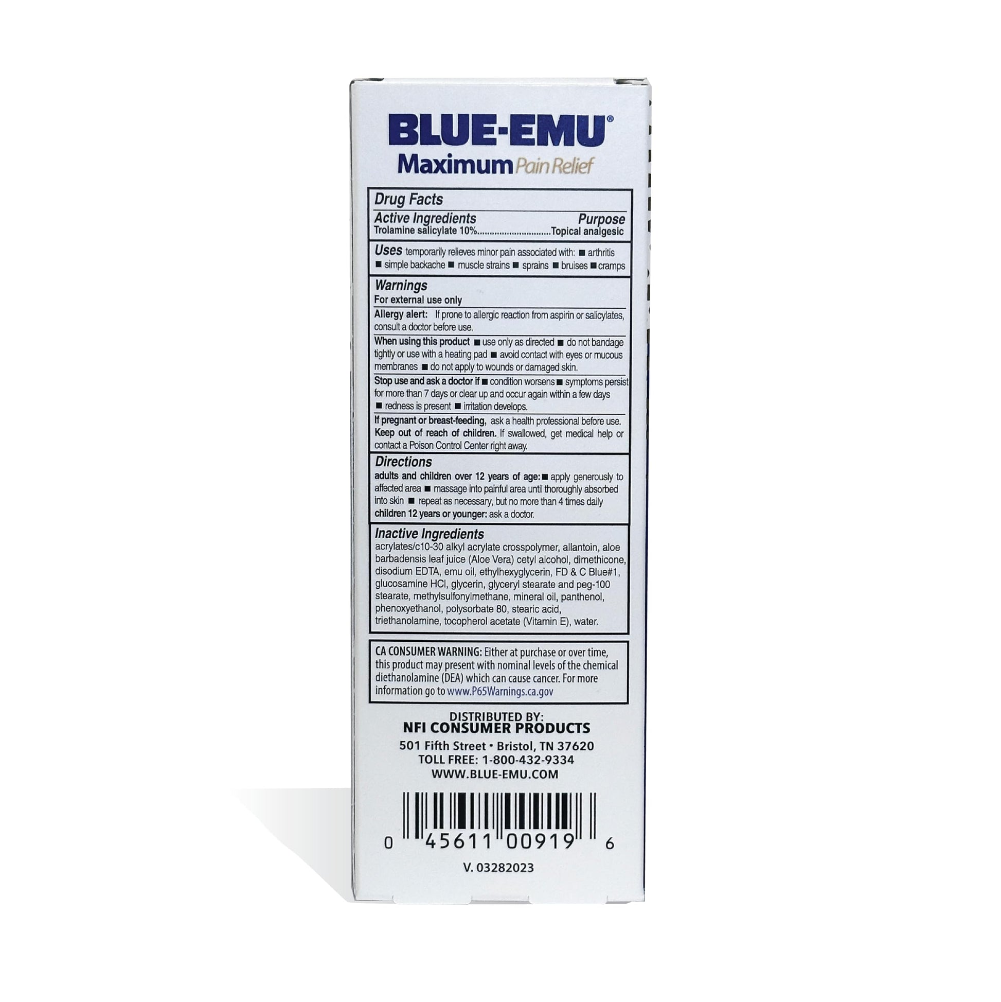 Blue-Emu joint and muscle cream container displaying emu oil infusion