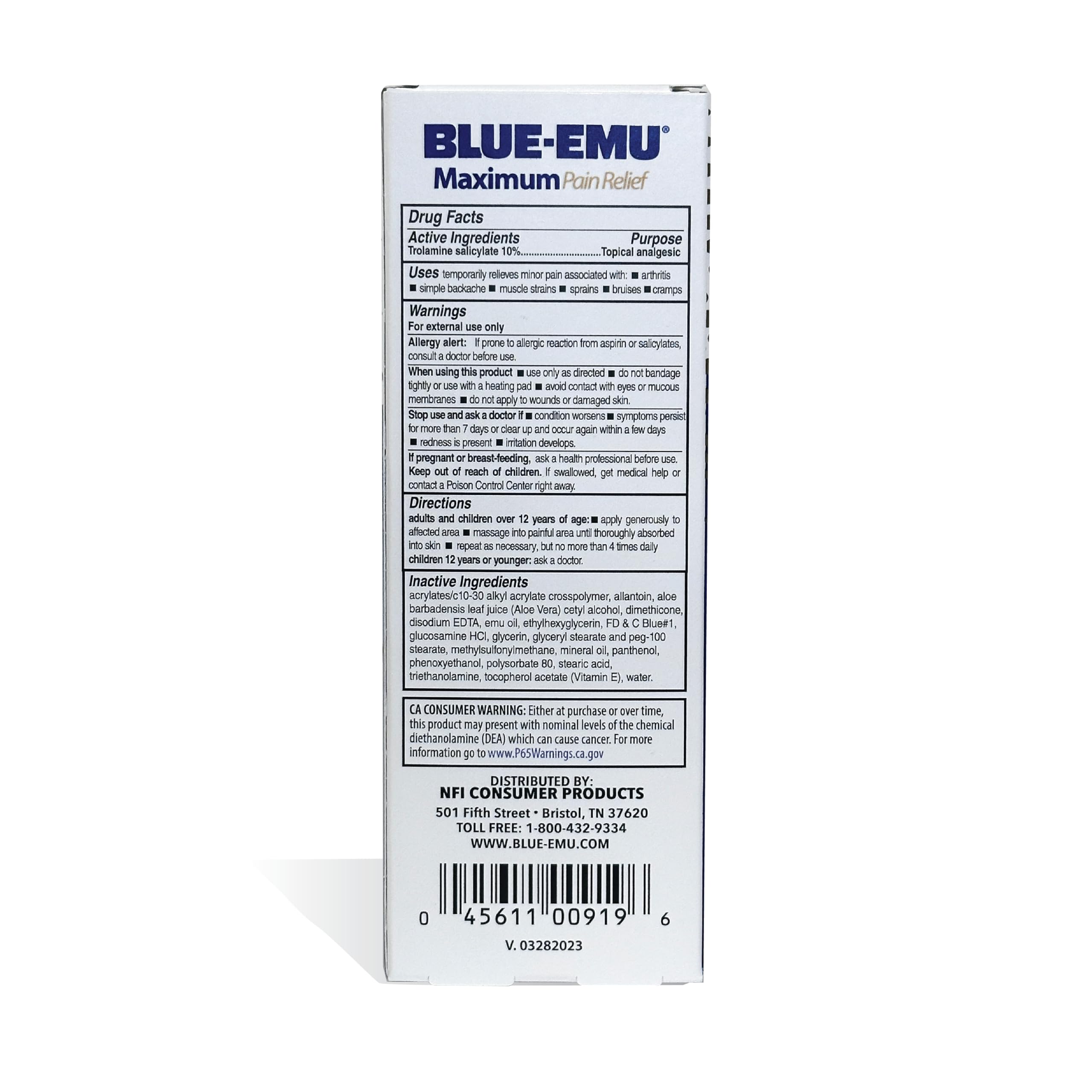Blue-Emu joint and muscle cream container displaying emu oil infusion