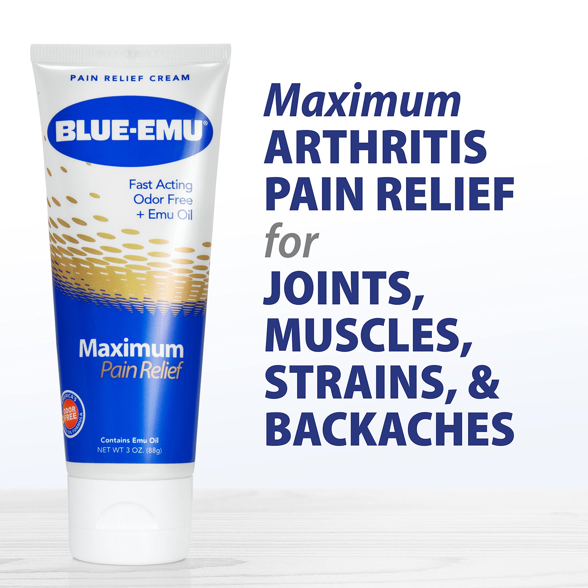 Odor free Blue-Emu non greasy pain relief cream back directions panel