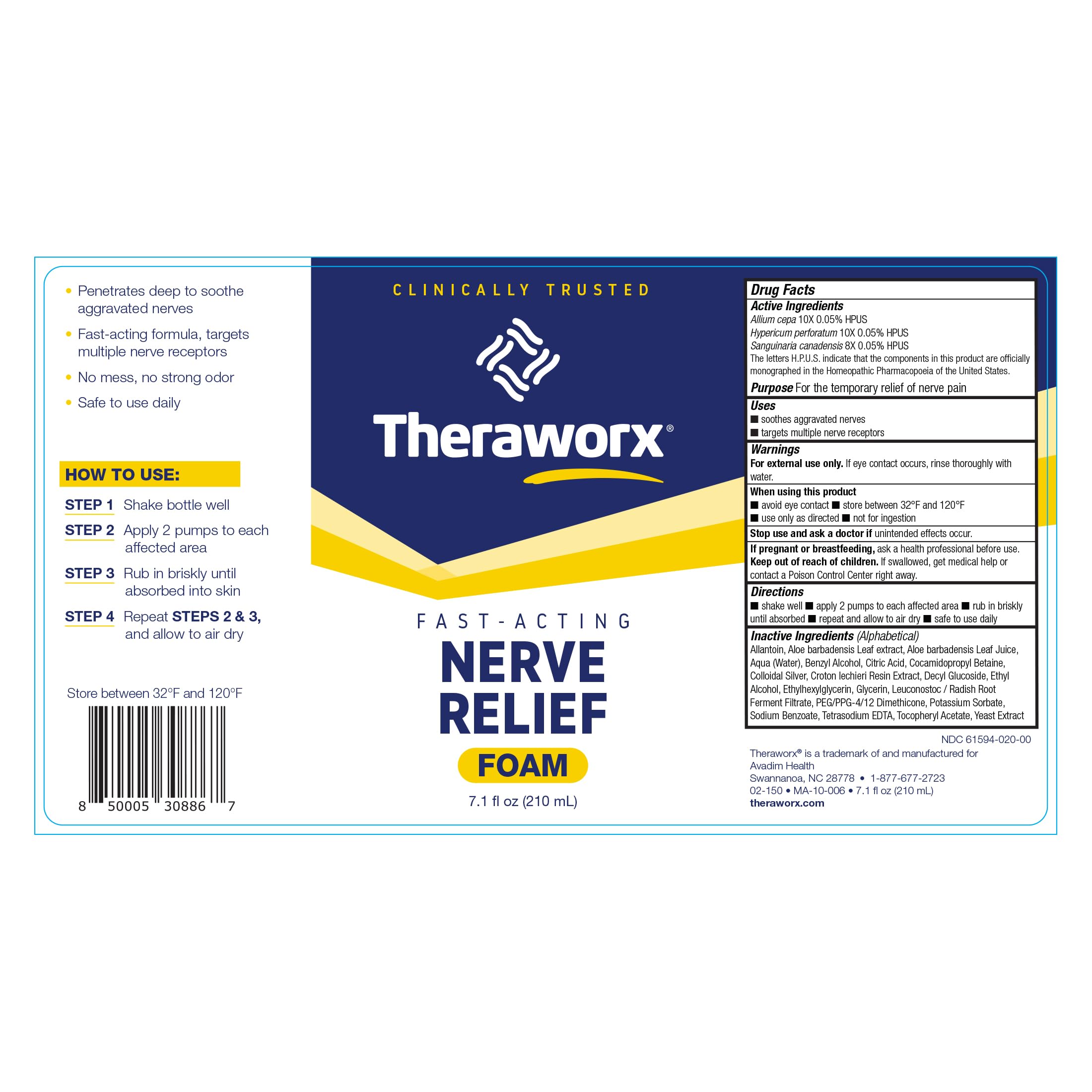Theraworx 7.1 fluid ounce bottle showing daily usage instructions for nerve irritation.