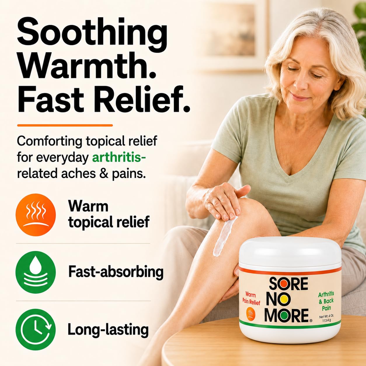 Sore No More 4 ounce joint pain relief rub directions section