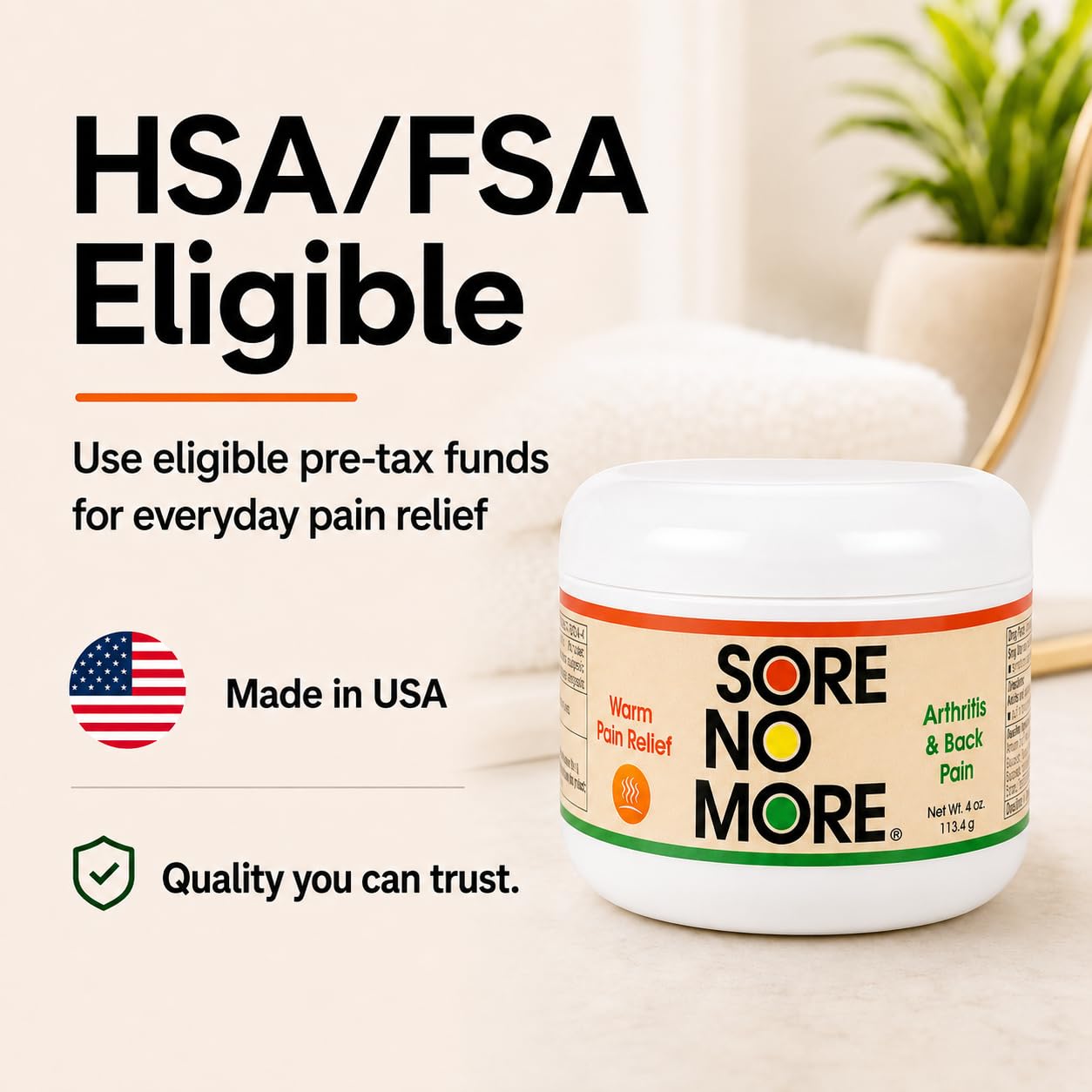 Sore No More warm therapy fast acting pain reliever side view