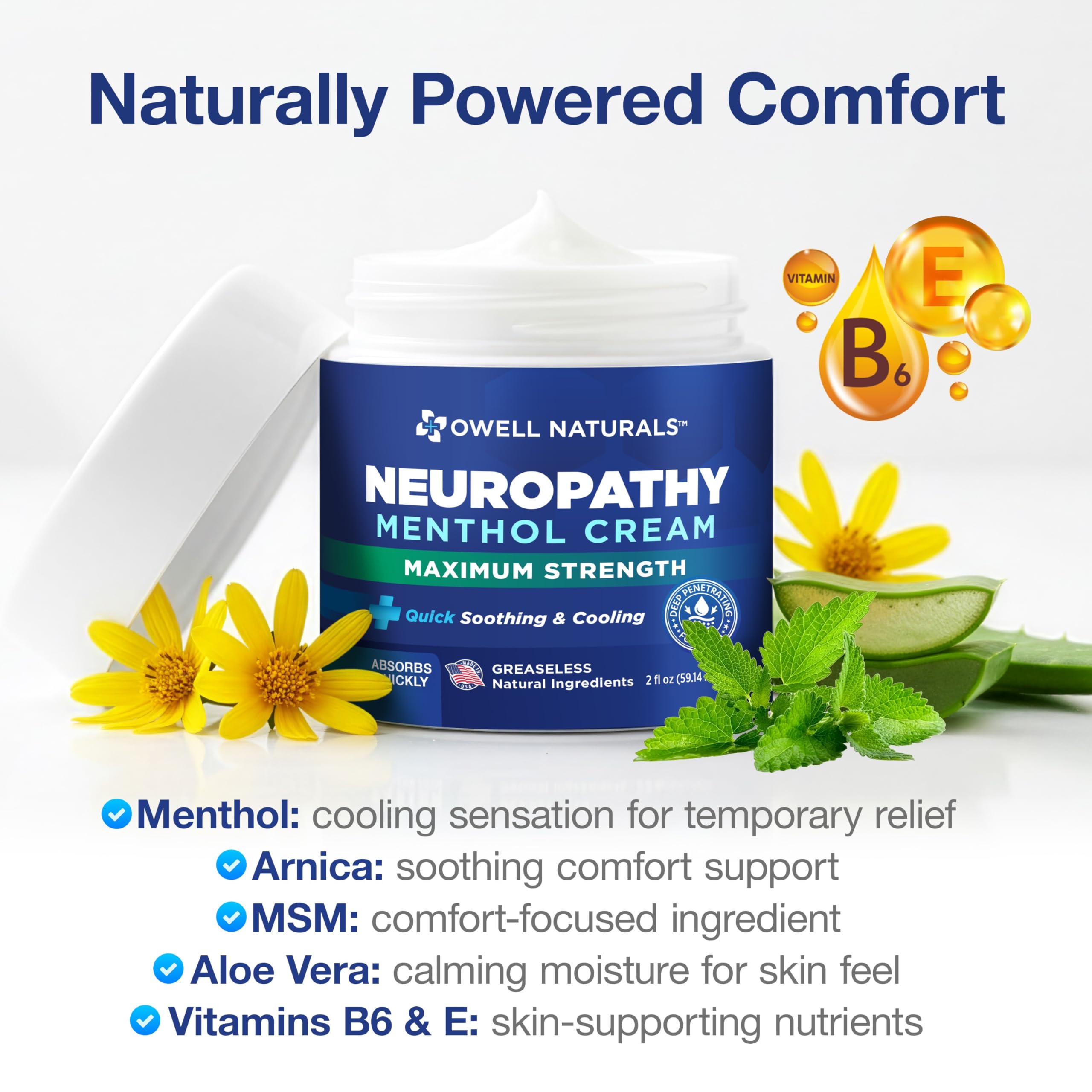 Texture shot of the fast absorbing white cooling cream for nerve discomfort.