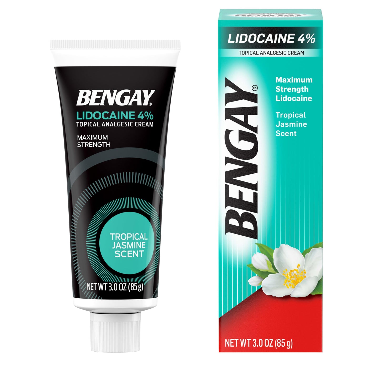 Bengay maximum strength lidocaine four percent numbing cream tube label detail