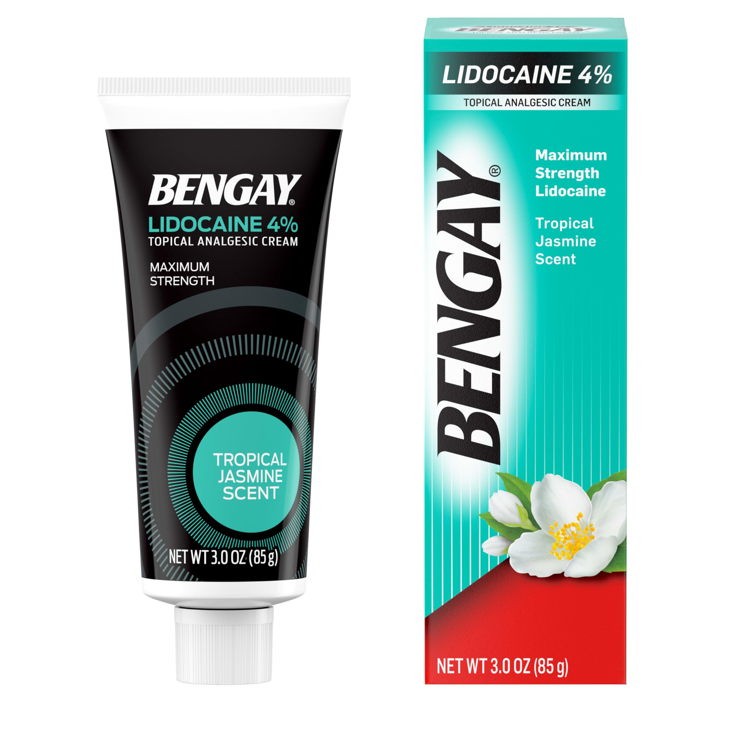 Bengay maximum strength lidocaine four percent numbing cream tube label detail